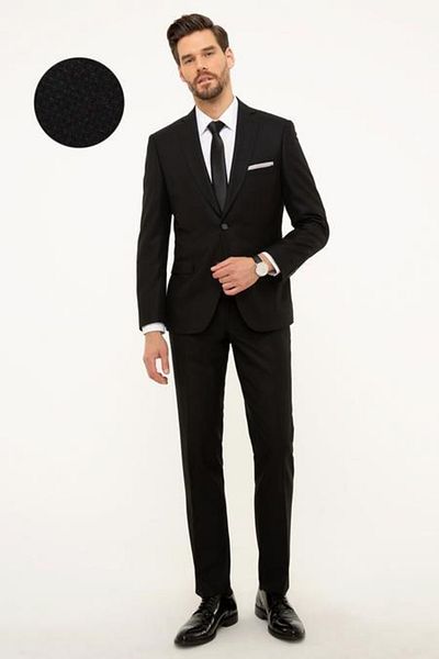 CLISHE Men's Vest Slimfit 8 Drop Honeycomb Black Suit