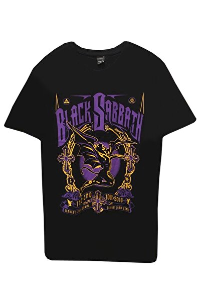 Genel Markalar Unisex Rock Müzik Black Sabbath Baskılı Siyah Tişört