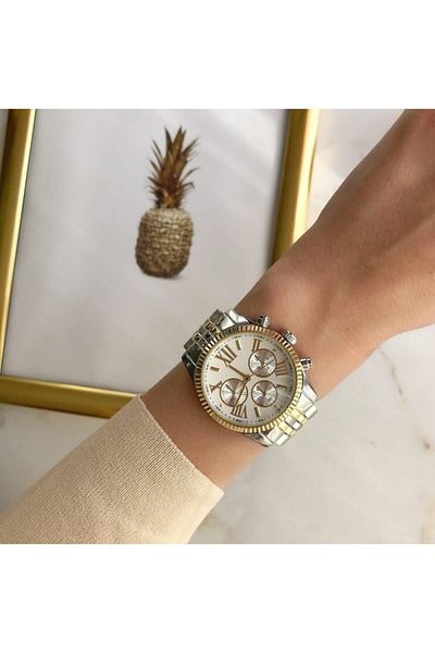 Spectrum Roman Numeral Case Detailed Gold Silver Women's Wristwatch M Kors Model