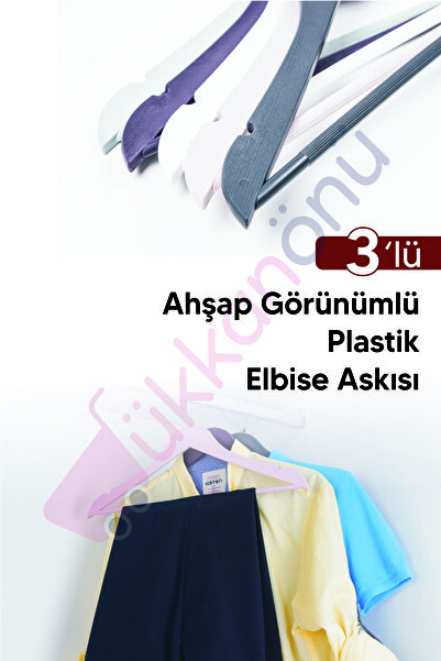 Dükkanönü Umeraș din plastic cu aspect de lemn din 3 piese - Umeraș pentru haine din plastic cu aspect de lemn