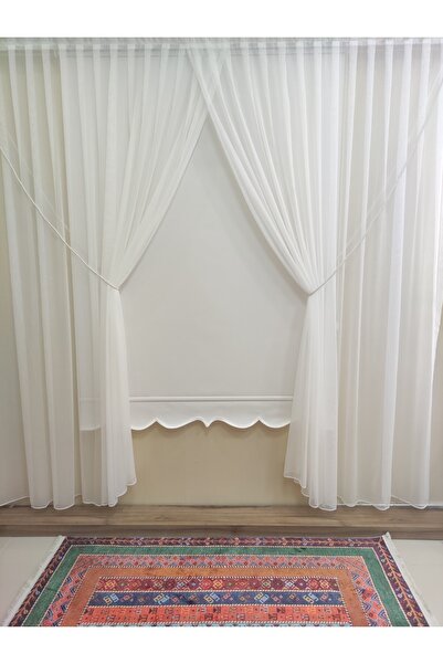 perhal perde ve halı Yağmur Desenli Ince Keten Dokulu 1-2 Seyrek Pileli Halatlı Kruvaze Tül Perde