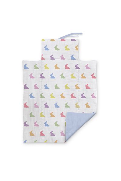 DEUX LAPINS 100% Cotton Muslin Baby Changing Mat Rainbow Blue - Multicolored Rabbits
