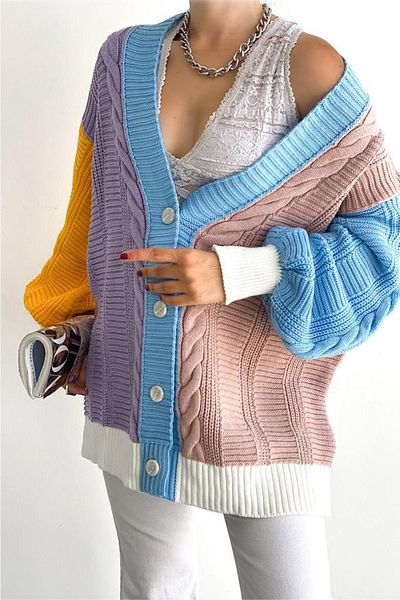 FEMELLE Cardigan tricotat supradimensionat, multicolor, sezon nou, pentru femei