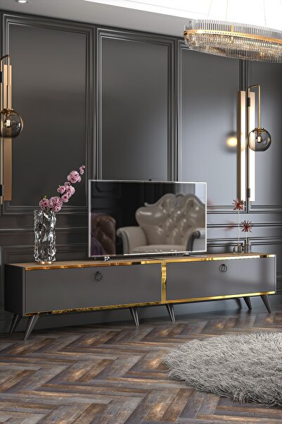 Givayo Mobilya Starlight Tv Ünitesi Antrasit Çırağan Altın Bant