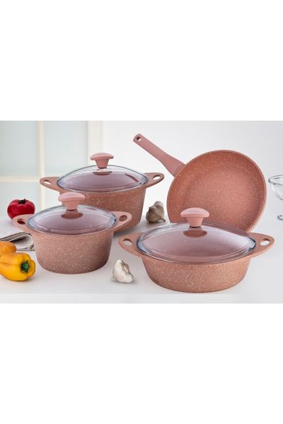 7 Piece Golden Pink Granite Cookware Set