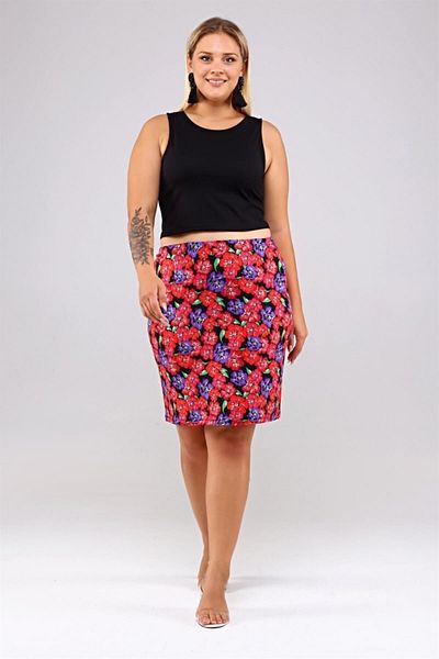 Seamoda Floral Patterned Knitted Skirt Red