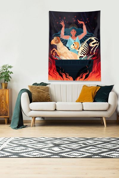 on the clouds Multicolored Magician Woman Patterned Stain Resistant Velvet Fabric Wall Cloth Wall Carpet Tapestry
