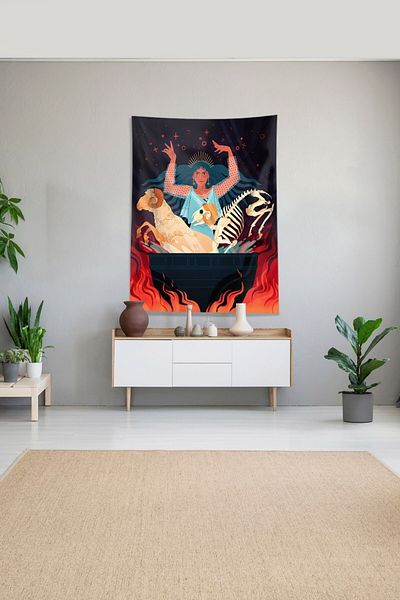on the clouds Multicolored Magician Woman Patterned Stain Resistant Velvet Fabric Wall Cloth Wall Carpet Tapestry