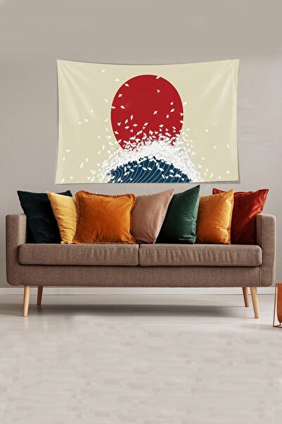 on the clouds Beige Sea Wave Patterned Stain Resistant Velvet Fabric Wall Cloth Wall Carpet Tapestry