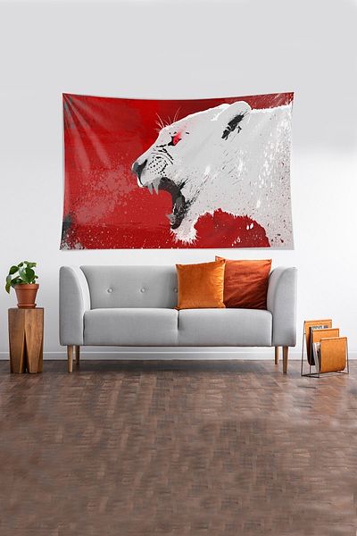 on the clouds Red Tiger Patterned Stain Resistant Velvet Fabric Wall Cloth Wall Carpet Tapestry