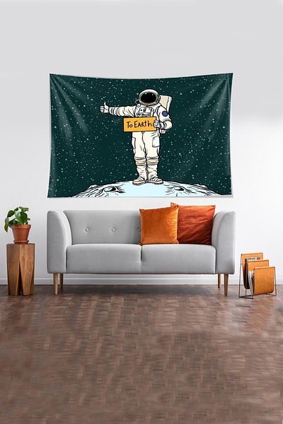 on the clouds Tapiserie de perete din țesătură din catifea cu model astronaut verde