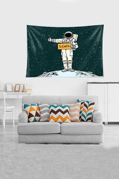 on the clouds Tapiserie de perete din țesătură din catifea cu model astronaut verde