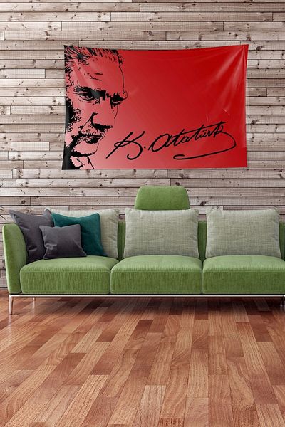 on the clouds Red Mustafa Kemal Atatürk Patterned Stain Resistant Velvet Fabric Wall Cloth Wall Carpet Tapestry
