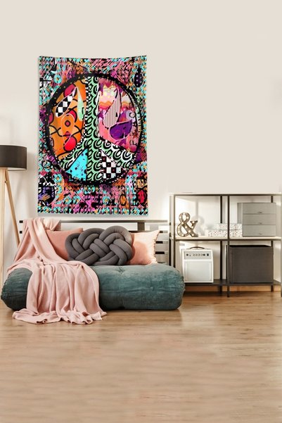 Latibule Peace Peace Sign - Multicolored Velvet Tapestry, Stain Resistant Wal...
