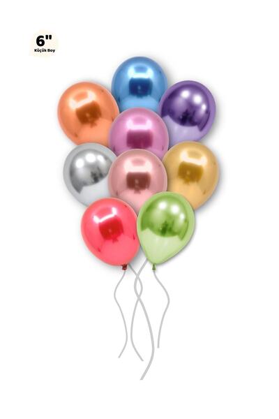 Huzur Party Store Small Mini Size Mixed 10 Pieces Colorful Chrome Balloon 15 Cm 6 Inch Bright Color Birthday Party Ornament