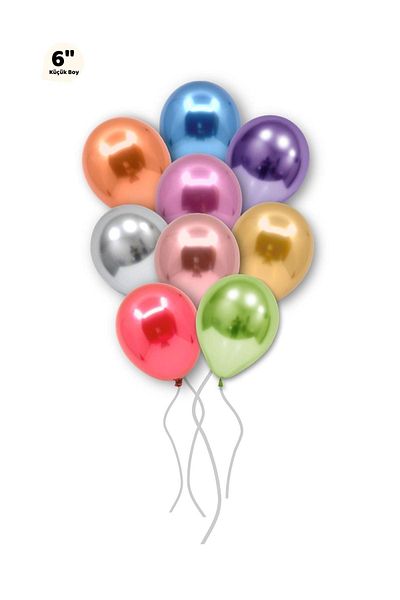 Huzur Party Store Small Mini Size Mixed 50 Pieces Colorful Chrome Balloon 15 Cm 6 Inch Bright Color Birthday Party Ornament