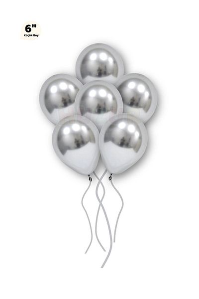 Huzur Party Store Small Mini Size Silver Color Chrome Balloon 10 Pieces 6 Inch 15 Cm Gray Silver Very Shiny Birthday Balloon