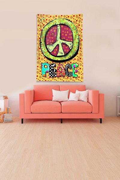 on the clouds Multicolored Peace Peace Marked Stain Resistant Velvet Fabric Wall Cloth Wall Carpet Tapestry