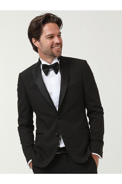 Kip Black Patterned Double Breasted Collar Woven Tuxedo Suit
