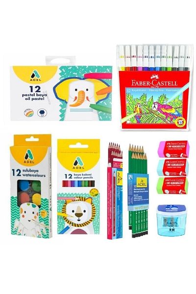 Adell Adel 12-pack Dry Color Watercolor Pastel Crayon Faber 12-pack Felt-tip Pens etc. Total 76 Pieces