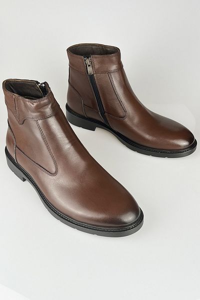 LUSIVE Genuine Leather Brown Men's Zippered Casual Winter Boots Luass22al0016