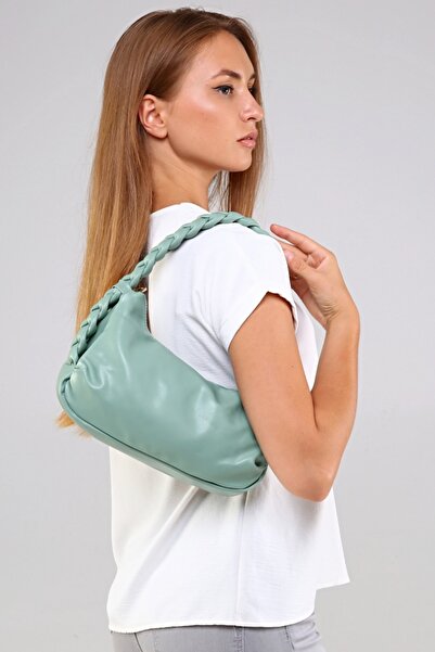 Morpelikan Mint Green Knitted Detailed Women's Shoulder Bag