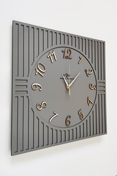 aSSe Tasarım Kare Çizgi Desenli Türkçe Rakam Antrasit & Gold Dekoratif Siyah&...