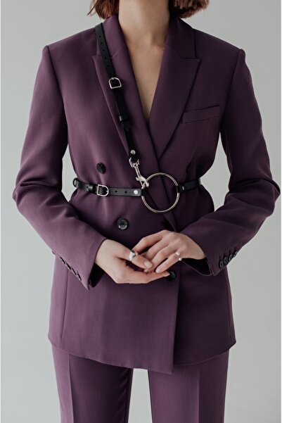 Sweet Demon Black Leather Corset Belt - Shoulder Detailed, Strap, Large Ring