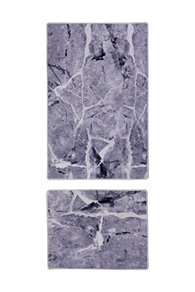 Dijidekor Granite Gray Digital Double Bath Mat Toilet Set Antibacterial