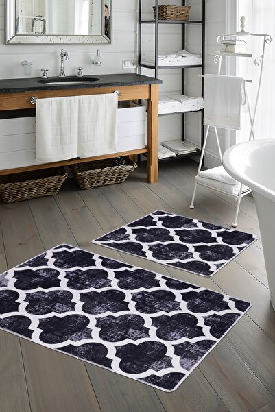 Dijidekor Spade Black Digital Double Bath Mat Toilet Set Antibacterial