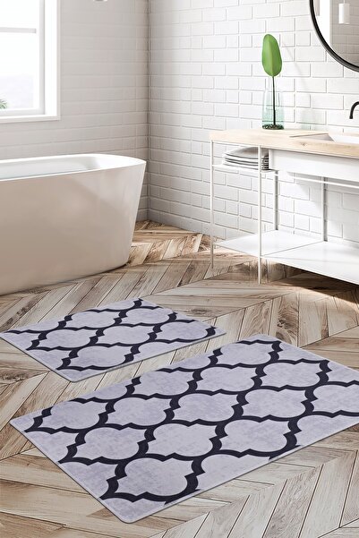 Dijidekor Spade Gray Digital Double Bath Mat Toilet Set Antibacterial