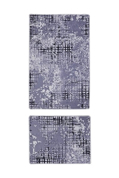 Dijidekor Digital Gray Black Double Bath Mat Toilet Set 8881
