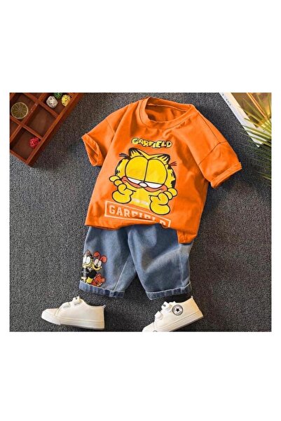 Erkek Çocuk Garfield Kot Ve T-shirt Alt-üst Takım / Kot Takım