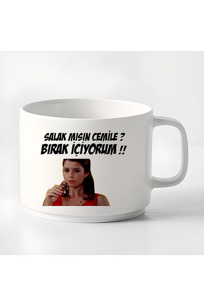 GünayStore Double Turkish Coffee Cup & Espresso Are You Dumb Cemile Let Me Drink It Motto Small Mug 180 Ml