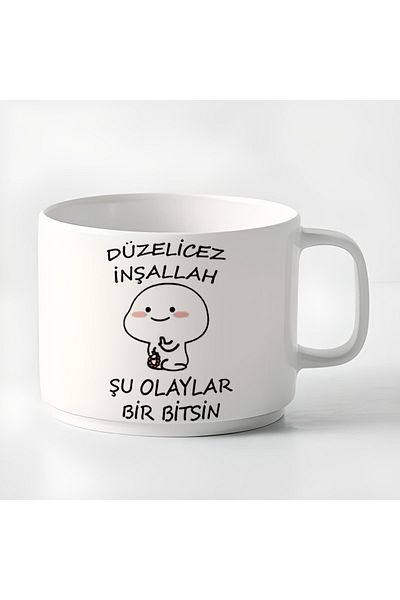 GünayStore Double Turkish Coffee Cup & Espresso We Will Fix It Inshallah Let These Events End Printed Mug 180 Ml