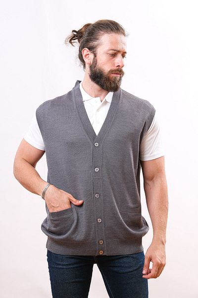 Çukurova Woolen Men's Knitwear Vest - Medium Gray