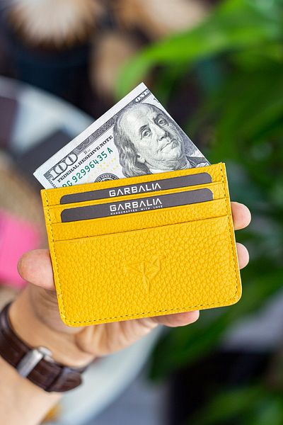Garbalia Cape Genuine Leather Classic Slim Unisex Yellow Card Holder