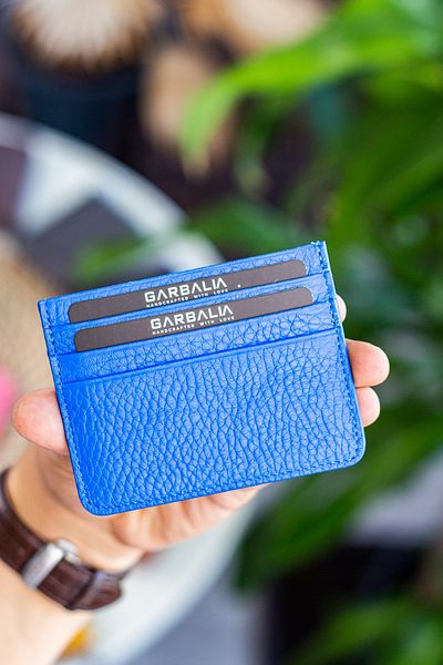Garbalia Cape Genuine Leather Classic Thin Unisex Saks Blue Card Holder