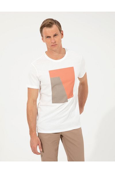 Pierre Cardin Μπλουζάκι Ecru Slim Fit Crew Neck