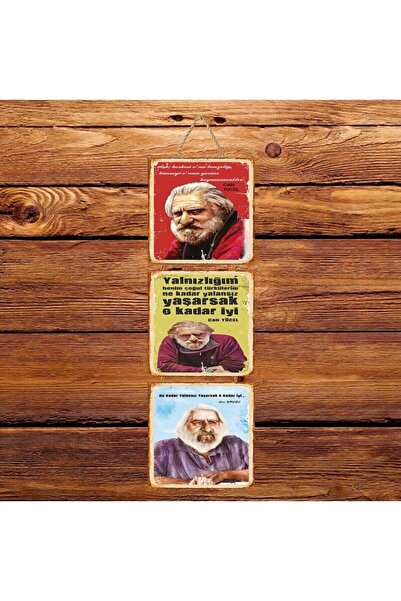 hazalshop Τριπλή ρετρό ξύλινη αφίσα Can Yücel