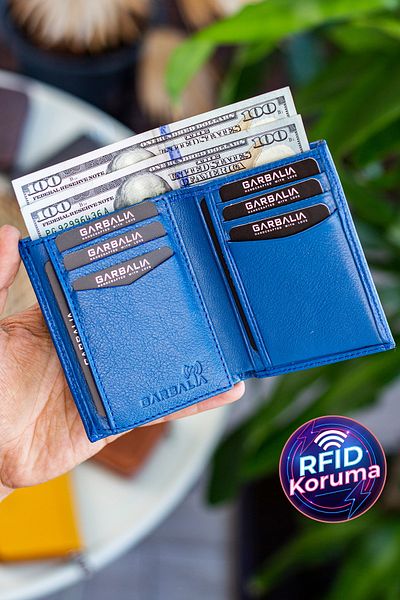 Garbalia Ανδρικό πορτοφόλι Rilton Genuine Leather Rfid Blocking Vertical Petrol Blue