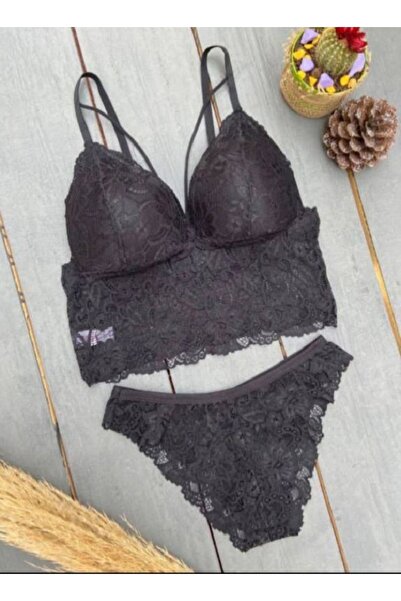 ALSA Dantelli Dolgusuz Bralet Takımı Siyah