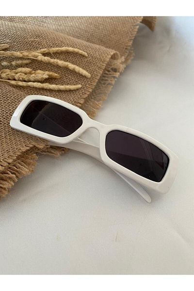 Mathilda Aksesuar Vintage Model Diamond Pattern Detailed White Unisex Sunglasses
