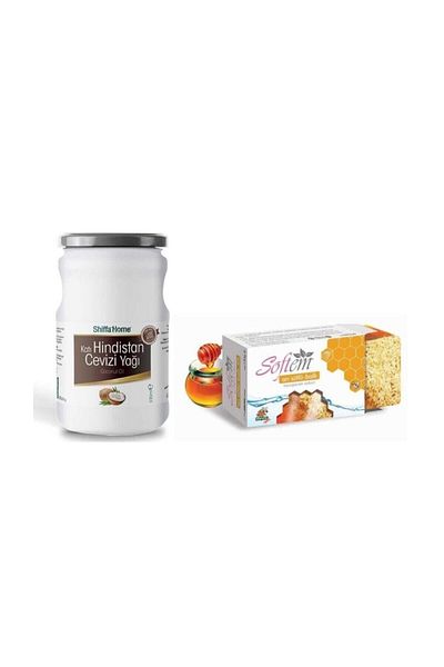 Shiffa Home Solid Coconut Oil 330ml & Honey Fiber Soap with Royal Jelly 130 Gr