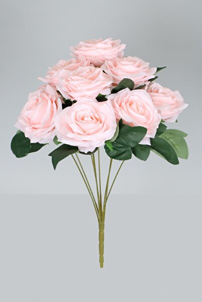 Yapay Çiçek Deposu Buchet artificial de 9 trandafiri mari de lux, roz pudrat