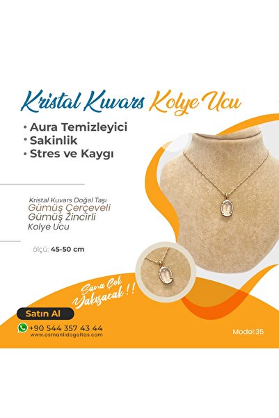 OSMANLI DEĞERLİ TAŞ Sertifikalı Kristal Kuvars Doğaltaş Kolye Ucu, Gümüş Zinc...