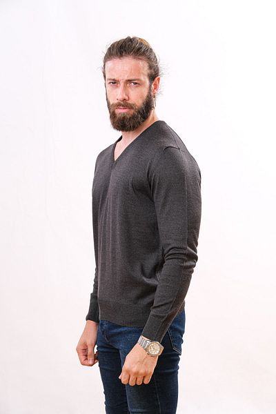 Çukurova Wool V-Neck Sweater - Smoke/marango