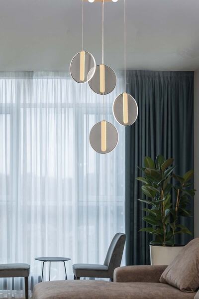 burenze Modern Luxury Led Avize Gold Sarı Dörtlü Sarkıt Avize Gün Işığı