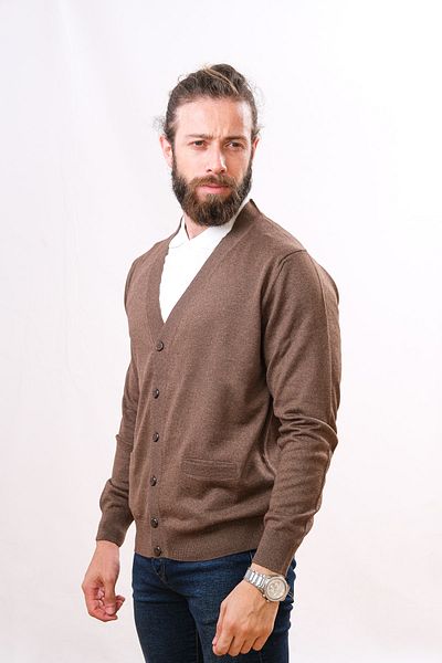 Çukurova Wool Classic Men's Knitwear Cardigan - Brown