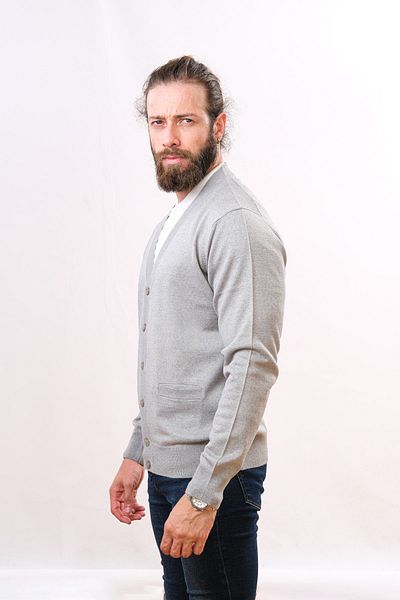 Çukurova Wool Classic Men's Knitwear Cardigan - Light Gray
